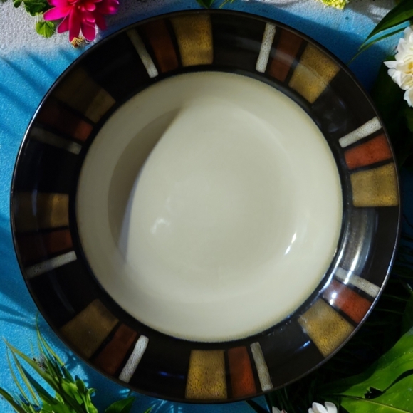 1 Vtg Strata Mikasa Cereal Soup Bowl Gourmet Basics Black White Tan Brown - Picture 1 of 3